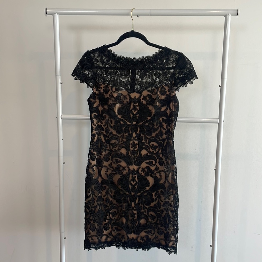 Illusions Cap Sleeve Lace Dress by Tadashi Shoji